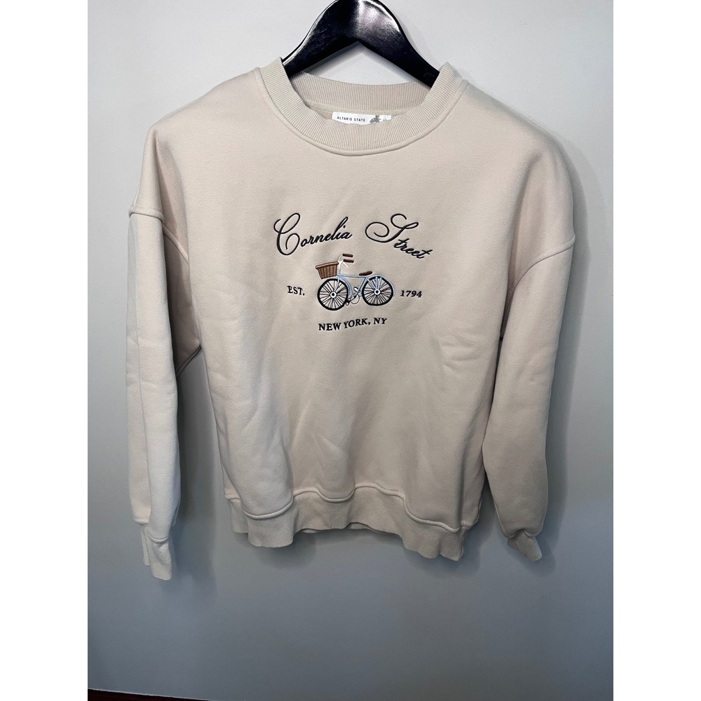Altard State Cornelia Street New York Bicycle Sweatshirt Beige Cream Pullover